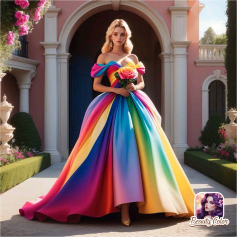 Rainbowcore Fashion, Bright Wedding Colors, Wedding Types, Bright Wedding, Rainbow Fashion, Pride Outfit, Weird Fashion, Gorgeous Gowns, Dream Dress