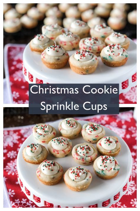 Christmas Cookie Cups Recipes, Molded Cookies, Mini Muffin Tin Recipes, Christmas Muffins, Sugar Cookie Cups, Cookie Cups Recipe, Butter Sugar Cookies, Holiday Sugar Cookies, Dessert Cookies