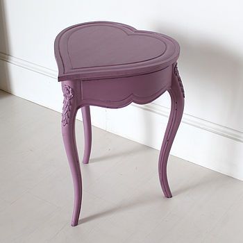 Heart Shaped Side Table With Lifting Lid Heart Shaped Table, Pink Bedside Tables, All Things Purple, Room Makeover Inspiration, Shades Of Purple, Beautiful Decor, Side Tables, Cool Furniture, A Heart