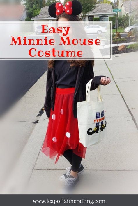 DIY Minnie Mouse costume for women or kids.  Quick and easy DIY Disney costume! #halloweencostumes #disney Easy Diy Disney Costume, Diy Avengers Costume, Minnie Mouse Costume For Women, Diy Minnie Mouse Costume, Diy Disney Costume, Minnie Mouse Costume Diy, Disney Costumes Diy, Avengers Costumes, Disney Countdown