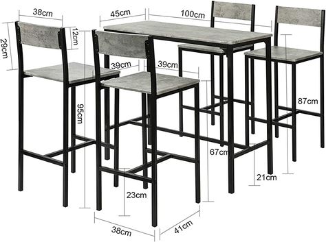 SoBuy OGT14-HG Set de Table Haute + 4 Chaises de Bar Ensemble Table de Bar + 4 Tabourets de Bar avec Repose-Pieds - Effet Ciment : Amazon.fr: Cuisine et Maison Card Table And Chairs, Dining Area Design, Patio Bar Table, Bar Table Sets, Industrial Design Furniture, Modern Dining Room Tables, Table Haute, Metal Dining Table, Kitchen Dining Sets