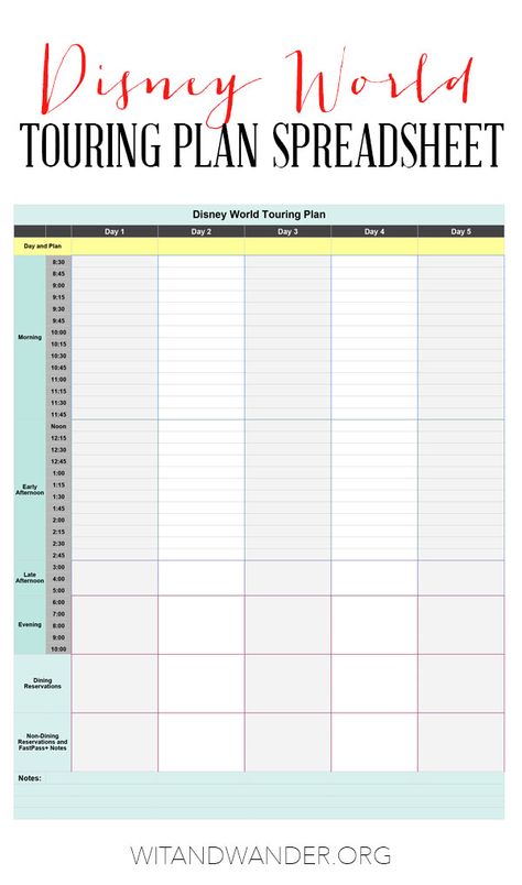 Free Walt Disney World Touring Plan Spreadsheet | Wit & Wander Itinerary Template Free, Disney World Itinerary, Vacation Planner Template, Signs Youre In Love, Disney Vacation Planner, Be Design, Disney World Planning, Itinerary Template, Disney World Parks