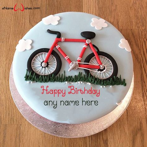 Love Birthday Cake with Name Generator - eNameWishes Bike Cakes For Men, Cycle Cake Ideas, Cycling Birthday Cake, Bicycle Cake Ideas, Cycling Cake For Men, Bicycle Cakes For Men, Bike Cake Design, Bicycle Birthday Cake, Cycle Cake