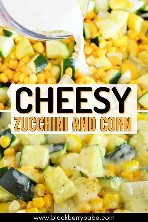 You'll love this cheesy zucchini and corn recipe for summer! Zucchini And Corn Recipes, Corn And Zucchini Recipes, Cheesy Zucchini With Hot Honey, Zucchini Corn Casserole, Zucchini Squash Corn Casserole, Cheesy Zucchini Cornbread Casserole, Jalepeno Cheesy Corn, 12 Tomatoes Cheesy Scalloped Zucchini, Zucchini Squash Casserole