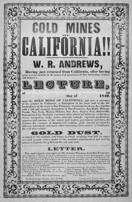 Library Exhibits :: Gold Rush. From an article about the Goldrush on the Villanova University website. Gold Rush Poster, Gold Rush Party, Painting Minecraft, Rush Poster, Lecture Poster, Villanova University, Classroom Organization Elementary, California Gold Rush, Gold Map