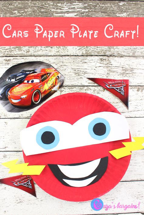 Cars 3 Craft: Lightning McQueen Paper Plate - EnzasBargains.com Lightning Mcqueen Crafts, Disney Crafts For Kids, Flash Mcqueen, Disney Activities, Movie Crafts, Princess Crafts, Car Themed Parties, Camp Crafts, Movie Cars