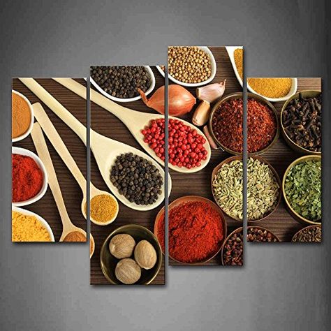 Couful Spice In Spoon Gather Together In Table Both Power Granulate And Slice Pices Wall Art Painting The Picture Print On Canvas Food Pictures For Home Decor Decoration Gift >>> You can get additional details at the image link. (This is an affiliate link) Kitchen Canvas Art, Indian Wall Art, Pictures For Home, Peacock Wall Art, Gather Together, Artwork For Living Room, Canvas Art Wall Decor, Vintage Artwork, Wall Art Pictures