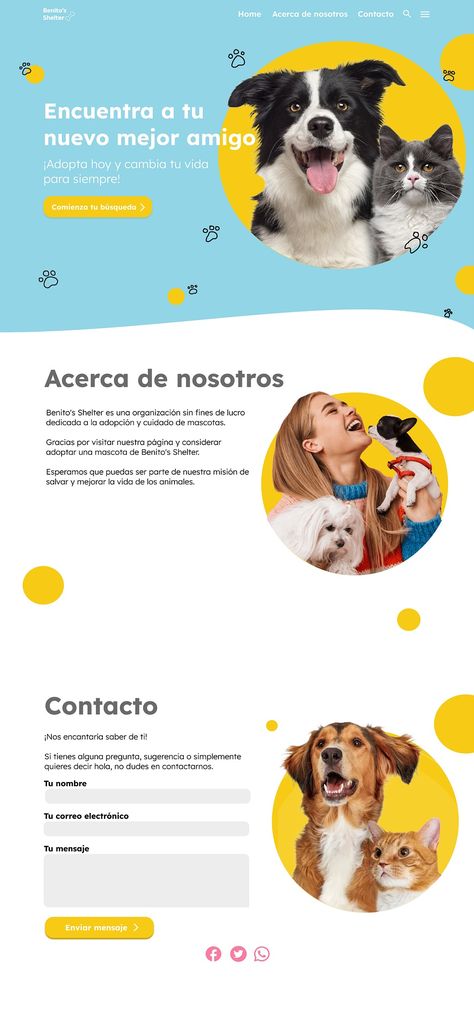 Benito's Shelter - Pet Adoption Website by Argelia León on Dribbble Adoption Website, Design Creative, Pet Adoption, Creative Professional, Global Community, Website Design, Adoption, Pet, Media