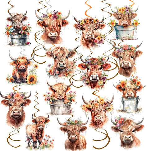 Cow Party Ideas, Cow Birthday Decorations, Highland Cow Birthday Party, Party Ceiling Decor, Cow Party Decorations, Highland Cow Party, Cow Themed Party, Brown Highland Cow, Highland Cow Birthday