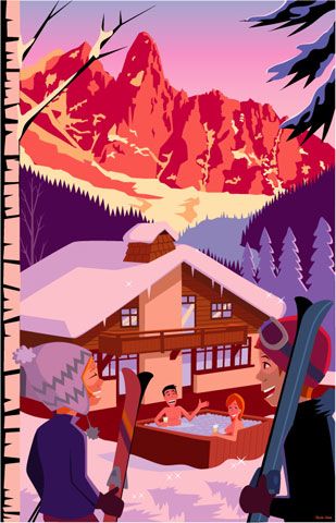 Charlie Adam, Chamonix France, Vintage Ski Posters, Ski Poster, Alpine Style, Ski Chalets, Mid Century Illustration, Ski Posters, Ski Lodge