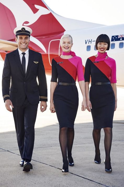 Quantas-favorite uniform. 2013 Qantas Uniform, Delta Flight Attendant, Flight Attendant Costume, Qantas Airlines, Air Hostess Uniform, Airline Attendant, Pilot Uniform, Stewardess Uniform, Airline Cabin Crew