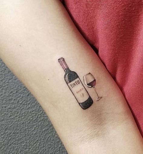 Gin Glass Tattoo, Wine Tattoo Ideas, Wine Bottle Tattoo, Wine Tattoos, Wine Glass Tattoo, Infinity Tattoo With Feather, Wine Tattoo, Feminine Skull Tattoos, Ribcage Tattoo