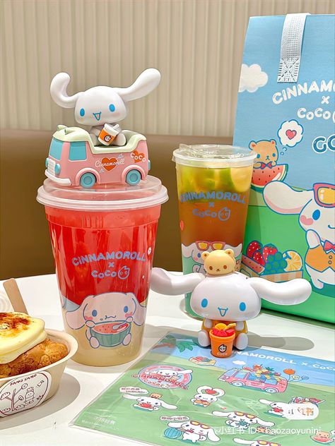 xiaohongshu fruit bubble tea cinamoroll collab sanrio Sanrio Bubble Tea, Inner Child Aesthetic, Fruit Bubble Tea, Theme Cafe, Child Aesthetic, Creative Drinks, Japan Core, Kawaii Dessert, My Inner Child