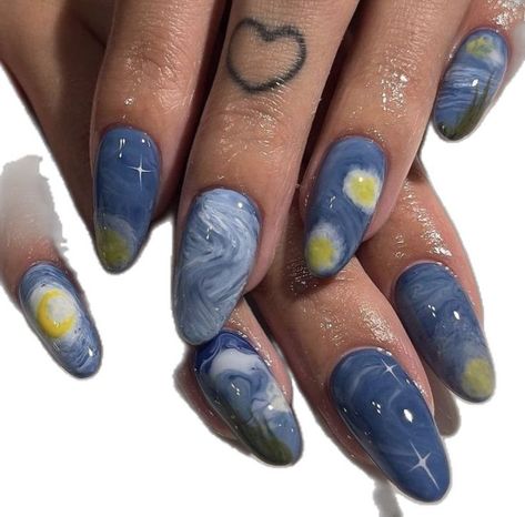 Starry Night Nails, Pig Nails, Mac Nails, Night Nails, Monster Nails, Night Tattoo, New Nail Trends, Chic Nail Art, Retro Nails