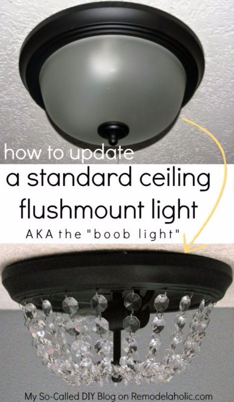 DIY Remodeling Hacks - Update Your Dome Ceiling Light - Quick and Easy Home Repair Tips and Tricks - Cool Hacks for DIY Home Improvement Ideas - Cheap Ways To Fix Bathroom, Bedroom, Kitchen, Outdoor, Living Room and Lighting - Creative Renovation on A Budget - DIY Projects and Crafts by DIY JOY http://diyjoy.com/diy-remodeling-hacks Remodeling Hacks, Diy Luminaire, Crystal Light Fixture, Diy Light Fixtures, Diy Lampe, Dome Ceiling, Bedroom Light Fixtures, Dekor Diy, Foyer Lighting