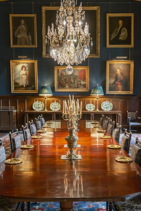 Dining Room, Eastnor Castle | I opted for a tight shot along the dining table and was pleased with the warm colourful result. This dining room and its table are quite modest compared with some grand piles, but it has a warmth and intimacy not often found in such buildings. Grand Dining Room Table, Castle Dinning Table, Grand Dining Table, Old Style Dining Room, 1800s Dining Room, Dramatic Dining Room Ideas, Rich Dining Room, Old Money Dining Room, Extra Large Dining Room