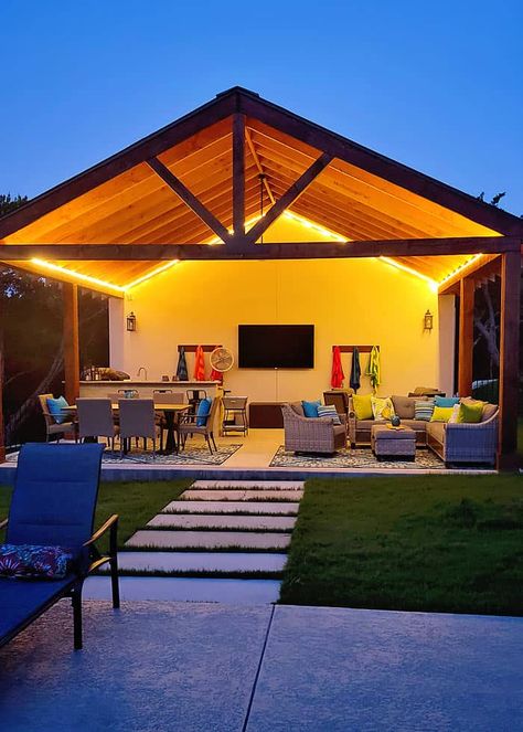 17 Gorgeous and Easy to Duplicate Outdoor Lighting Ideas for your garden or patio. Outdoor Patio Lighting Ideas Backyards, Patio Cover Lighting Ideas, Led Patio Lighting Ideas, Back Patio Lighting Ideas, Lighting For Outdoor Patio, Patio Light Ideas, Outdoor Backyard Lighting, Small Patio Lighting Ideas, Covered Porch Lighting Ideas