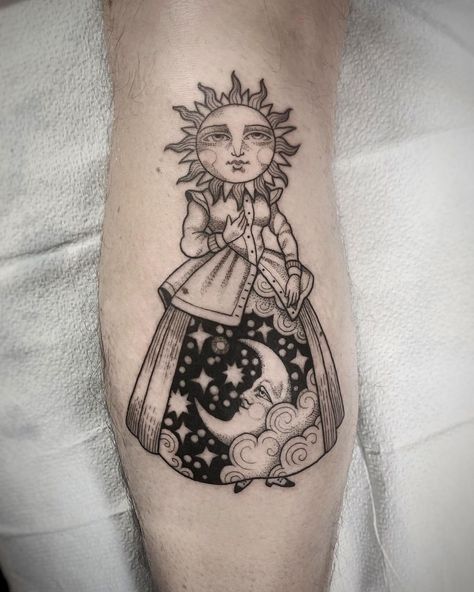 Suflanda on Instagram: “Winter solstice 2020 🌞🌛” Disney Inspired Tattoos, Pointillism Tattoo, Tattoo Shading, Light Tattoo, Latest Tattoos, Detailed Tattoo, Peonies Tattoo, Half Sleeve Tattoo, Stippling