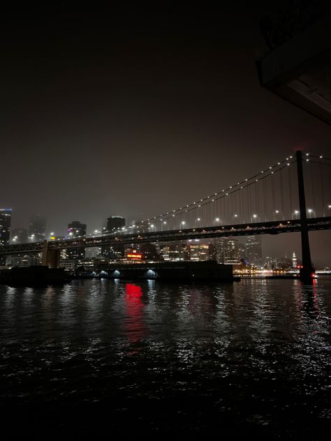 Sf Night Aesthetic, Sf At Night, Oakland Aesthetic, Bruce Wayne Aesthetic, Dark City Aesthetic, Sf Skyline, Daily Activity Unfiltered Theme, Wayne Aesthetic, San Francisco Bridge