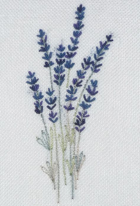 Lavender embroidery. I grow lots of lavendar, dry it and use it for bouquets and sachets. My linen sachets will look great with this embroidery. Lavender Embroidery, Trendy Embroidery, Crazy Quilting, Patterns Design, Pola Sulam, Simple Embroidery, 자수 디자인, Silk Ribbon Embroidery, Crewel Embroidery