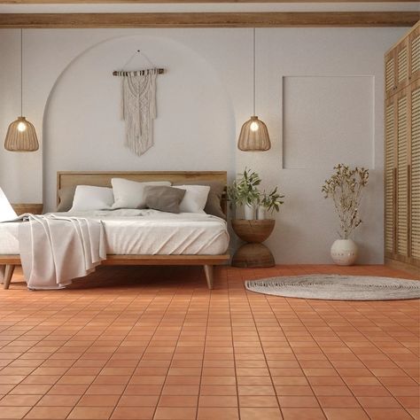 Red Tile Floor, Spanish Floor Tile, Terracotta Floor Tiles, Tile Bedroom, Terracotta Tile, Terracotta Floor, Floor Tile Design, Tile Trends, Tiles Design