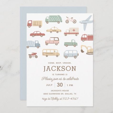 Transportation Cars And Trucks Boy Birthday Party Invitation #zazzle #weddinginvitations #birthdayinvitations #babyshowerinvitations #zazzleinvitations #monogram #businesscards #graduation #homedecor 2nd Birthday Cars And Trucks, Cars And Trucks Birthday Party, Transportation Party, Second Birthday Ideas, Trucks Birthday Party, Invitation Background, Invite Friends, Second Birthday, Construction Vehicles