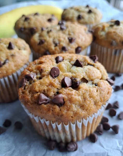 Chocolate Chip Banana Muffins – eyummykitchen.com Choc Chip Banana Muffins, Perfect Banana Chocolate Chip Muffins, Easy Banana Chocolate Chip Muffins, Muffin Recipes Banana Chocolate Chip, Blender Chocolate Chip Banana Muffins, Banana Espresso Chocolate Chip Muffins, Banana Choc Chip Muffin Recipes, Chocolate Chip Banana Muffins, Chocolate Chip Banana