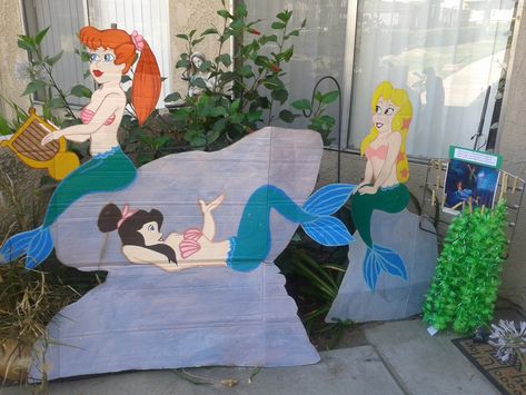 MERMAID LAGOON mermaids CARDBOARD and PAINT Peter Pan Mermaid Lagoon Party, Mermaid Lagoon Decorations, Mermaid Lagoon Peter Pan, Peter Pan Decor, Peter Pan Mermaids, Neverland Party, Peter Pan Art, Tropical Theme Party, Peter Pan Party