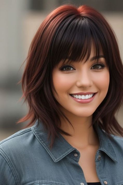 Short Hair For Thinning Hair Women, Medium Pixie Haircut With Bangs, Dark Chocolate Copper Hair, Medium Short Hairstyle Women With Bangs, Haircuts To Make Hair Look Fuller, Shaggy Lob With Bangs Round Faces Medium, Melissa Mccarthy Hair, Bangs For Thinner Hair, Short Hair Cuts 2024