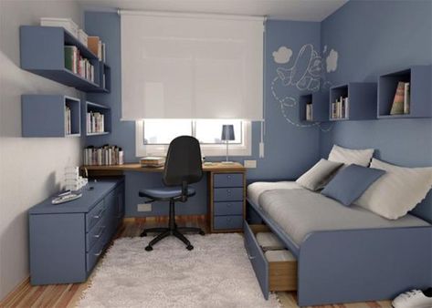 home office idea-5 Bilik Tidur Lelaki, Cool Girl Bedrooms, Cheap Bedroom Ideas, Small Teen Bedroom, Cozy Small Bedrooms, Small Kids Room, Boy Bedroom Design, Teenage Room