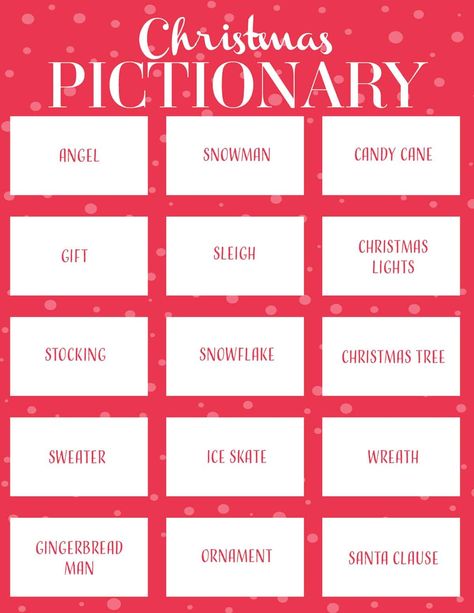 Christmas Pictionary | Skip To My Lou Pictionary Words List Printables, Pictonary Ideas, Pictionary Ideas, Pictionary Word List, Fun Drawing Games, Pictionary Words, Christmas Pictionary, Words List, Fun Christmas Party Games