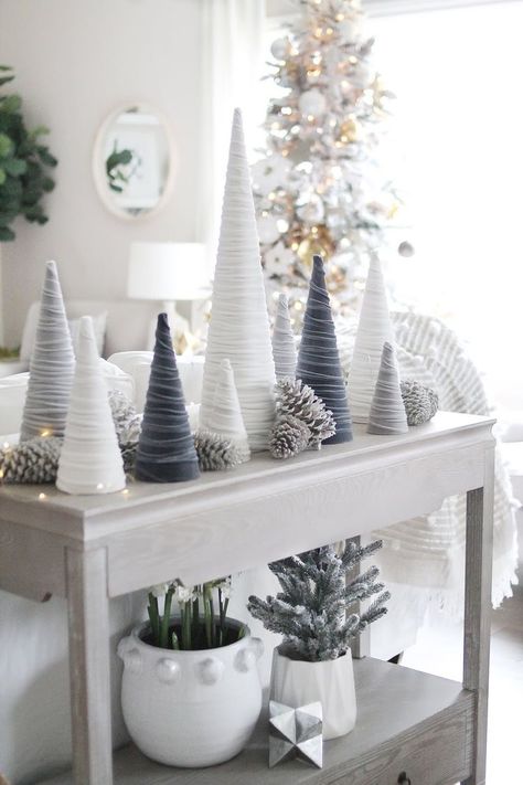 All White Christmas, Christmas House Tour, Cone Christmas Trees, Personalised Christmas Decorations, Christmas Decor Inspiration, Pencil Christmas Tree, Christmas Decorations For The Home, Indoor Christmas, Christmas Decor Ideas