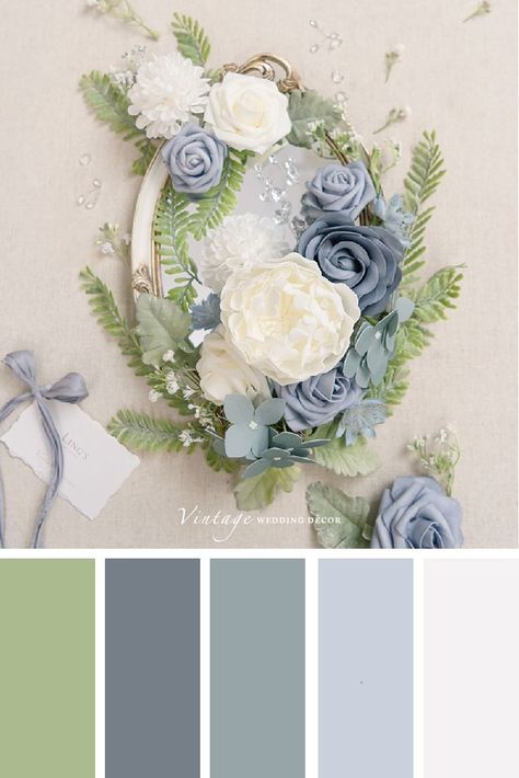 Floral Color Schemes, Dusty Blue Flowers, Apartment Color Schemes, Paint Color Combos, Color Schemes Colour Palettes, Color Palate, Design Seeds, Color Palette Design, Color Balance