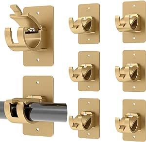 CIEMGNZOC 8PCS No Drill Curtain Rod Brackets, Self-Adhesive Curtain Rods No Drilling, Nail Free Adjustable Curtain Rod Holders, Curtain Hooks for Rod Less Than 1.57 Inch Diameter (Gold) No Drill Curtain Rod, Adhesive Curtain Rod, Gold Curtain Rods, Curtain Pole Brackets, Curtain Rod Hooks, Curtain Rod Holders, Plastic Curtains, Rod Holders, Grommet Panels