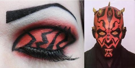 Darth Maul Eyeshadow Darth Maul Inspired Makeup, Star Wars Eyeshadow, Star Wars Makeup Ideas Eyes, Darth Maul Makeup, Star Wars Eye Makeup, Darth Vader Makeup, Star Wars Makeup Ideas, Star Wars Makeup, Dark Maul