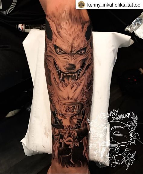 Best tattoos & drawings 🇪🇸🇬🇧🇯🇵 en Instagram: “#Repost @kenny_inkaholiks_tattoo • • • • • Naruto & Kurama 😍🔥 Follow for more content like this 🔥 . #anime #manga #tattoo #animetattoo…” Tato Naruto, Tato Mandala, Naruto Kurama, Mangas Tattoo, Dragon Ball Tattoo, Men Tattoos Arm Sleeve, Manga Tattoo, Naruto Tattoo, Forearm Sleeve Tattoos