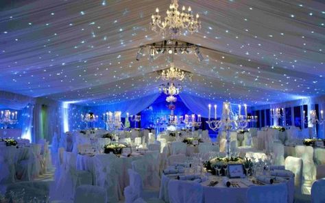 Don’t you love the crystal chandeliers and the Christmas lights? Watch out for These Quinceanera Winter Trends | Quinceanera Themes | Quinceanera Winter Wonderland, Winter Wonderland-party, Winter Party Themes, Lights Wedding Decor, Christmas Party Themes, Winter Wonderland Party, Winter Wonderland Wedding, Wedding Winter, Marquee Wedding