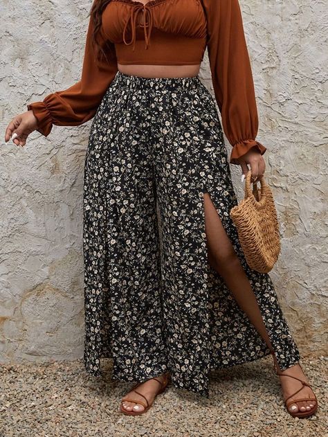 Boho Outfit Plus Size Women, 2023 Summer Fashion Trends Plus Size, Plus Size Bottoms, Boho Sheek Outfits, Boho Curvy Outfit, Curvy Bohemian Style, Bohemian Outfits Plus Size, Fall Style Plus Size, No Hips Body Shape Outfits