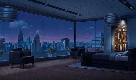 Penthouse View Night, Penthouse Night, Luxury Penthouse Bedroom, Bedroom Aesthetic Dark, Penthouse Bedroom, Gacha Backgrounds Outside, Contemporary Penthouse, Nyc Central Park, Penthouse View