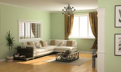 Living room with brown curtain against pistachio coloured walls look good; that is colour curtains go with green walls Light Green Walls, Room Colours, Dark Living Rooms, Living Room Color Schemes, Colour Combos, Green Walls, Room Paint Colors, Room Color Schemes, Paint Colour