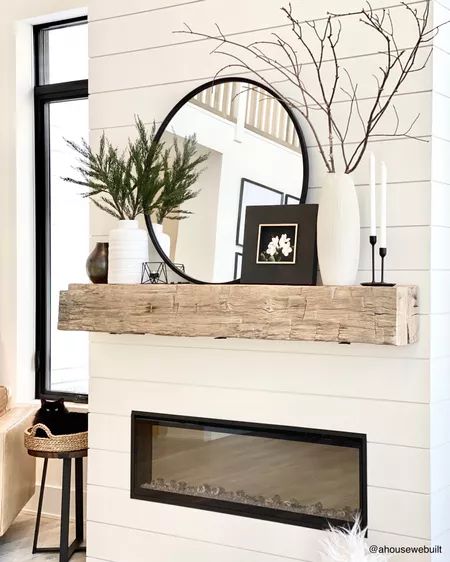 Hub Modern and Contemporary … curated on LTK Mantle Decor Modern, A House We Built, Mirror Over Fireplace, Chimney Decor, Farmhouse Mantle, Living Room Fireplace, Living Room Mantel, Fireplace Mantle Decor, Room Fireplace