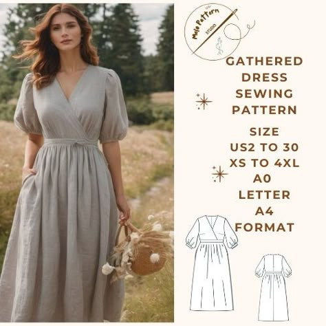 Linen Gatheder Dress Pattern,linen Dress Sewing Pattern,range of Size Options US2 to 30 and XS to 4xl,suitable A0 A4-US Letter Paper Format - Etsy Muslin Dress Women Pattern, Curvy Sewing Patterns, Sewing Pattern Linen Dress, Bridesmaid Dress Sewing Pattern, Christmas Dress Sewing Pattern, Linen Patterns Sewing, Linen Dress Sewing Pattern, Cottage Core Dress Pattern, Mushroom Sewing Pattern