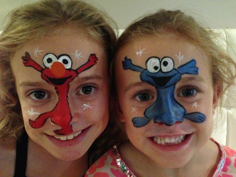 Elmo and Cookie - Painted by Contain A Scene Face Painting Elmo Face Paint, Monster Costume Diy, Monster Face Painting, Kids Tutu, Cookie Monster Party, Monster Costumes, Elmo Party, Face Painting Easy, Sesame Street Party