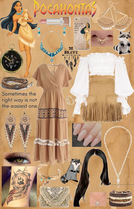 Disney Bounding Pocahontas, Pocahontas Halloween Costume Women, Modern Day Pocahontas Outfits, Modern Pocahontas Outfit, Pocahontas Aesthetic Outfit, Pocahontas Modern Outfit, Pocohantas Costume Women, Diy Pocahontas Halloween Costume, Pocahontas Outfit Ideas