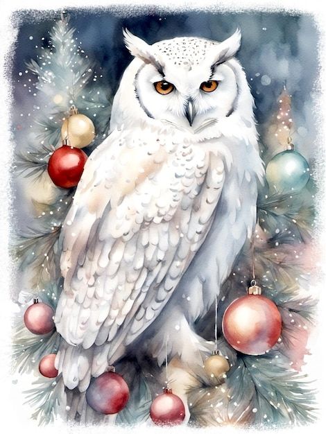 Artstudio88 | Freepik Christmas Owl Art, Wesolych Swiat, Winter Owls, Owl Paintings, Snowflake Wall, Christmas Tree Village, Steampunk Christmas, Winter Owl, Snowman Family