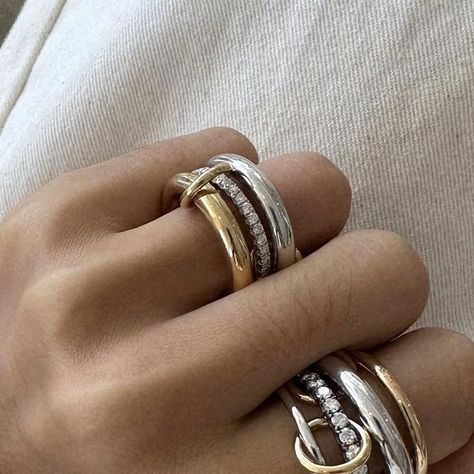 Spinelli Kilcollin on Instagram: "Janssen SP and Libra SP rings 💫" Celebrity Rings, Rings Sets, Mixed Metal Rings, Celebrity Engagement Rings, Mixed Metal Jewelry, Detailed Jewelry, Gold And Silver Rings, Silver Jewellery Sets, Stacked Jewelry