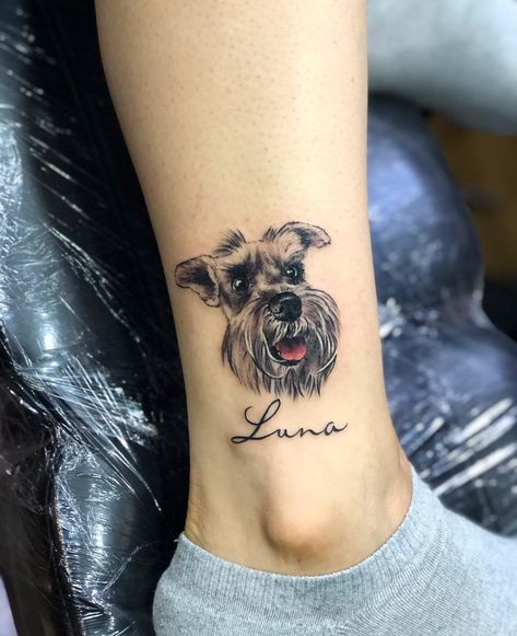 19 Awesome Schnauzer Tattoo Ideas | The Dogman Schnauzer Tattoo Minimalist, Mini Schnauzer Tattoo, Schnauzer Tattoo Ideas, Coco Tattoo, Schnauzer Tattoo, Black Mini Schnauzer, Pet Memorial Tattoo, Pet Tattoos, Beard And Mustache