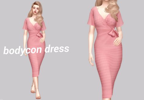 bodycon wrap dress | casteru on Patreon Black Simmer, Sims Clothes, Sims Packs, Pink Flower Dress, Sims 4 Mm Cc, Sims 4 Mm, Sims4 Clothes, Los Sims, Female Shorts