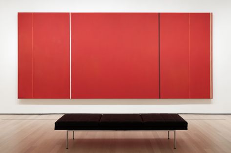 Barnett Newman - Vir Heroicus Sublimis (Man, heroic and sublime) 1950-51 ملایم (/پرخاش‌گر) | پهنه‌ی واحد رنگ و بزرگی بوم > دلالت بر عظمت، امر حماسی و تراژیک - شناوری - تعلیق | ساده‌کردن ترکیب‌بندی > افزایش قدرت بیانگری عاطفی رنگ‌ها | موقعیت مصیبت‌بار زندگی مدرن و تنازع بقای انسان (هنرمند اکسپرسیونیست انتزاعی میخواد با بیان عاطفی این مطلب رو در قالب احساس به بیننده منتقل کنه) |پ Barnett Newman Paintings, Clyfford Still, New York Painting, Louise Nevelson, Barnett Newman, Robert Motherwell, Abstract Words, Expressionist Art, Mark Rothko