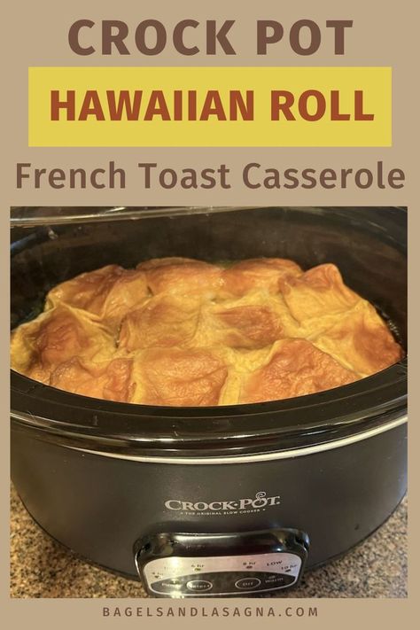 This is an easy recipe for a Crock Pot French Toast casserole made with Kings Hawaiian sweet rolls. It bakes fairly quickly in your slow cooker and comes out like bread pudding with a delightful fall flavor of pumpkin pie. Hawaiian Sweet Roll French Toast Bake, Leftover Hawaiian Roll Recipes, Kings Hawaiian French Toast Casserole, Hawaiian Roll French Toast Casserole, Kings Hawaiian French Toast, Crock Pot French Toast Casserole, Crock Pot French Toast, Crock Pot Breakfast Casserole, Hawaiian Roll French Toast